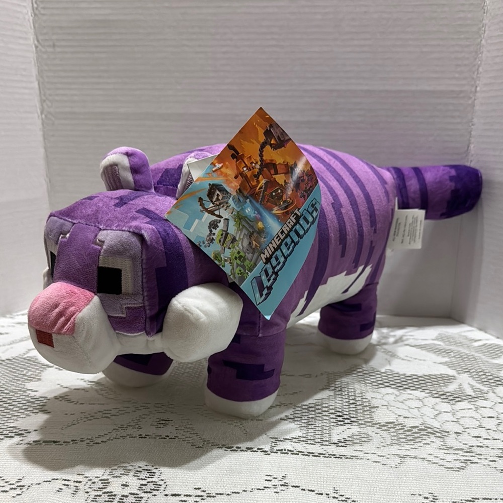 Minecraft Legends Purple Tiger Stripe Jungle Cat Soft Stuffed Plush Pillow Buddy